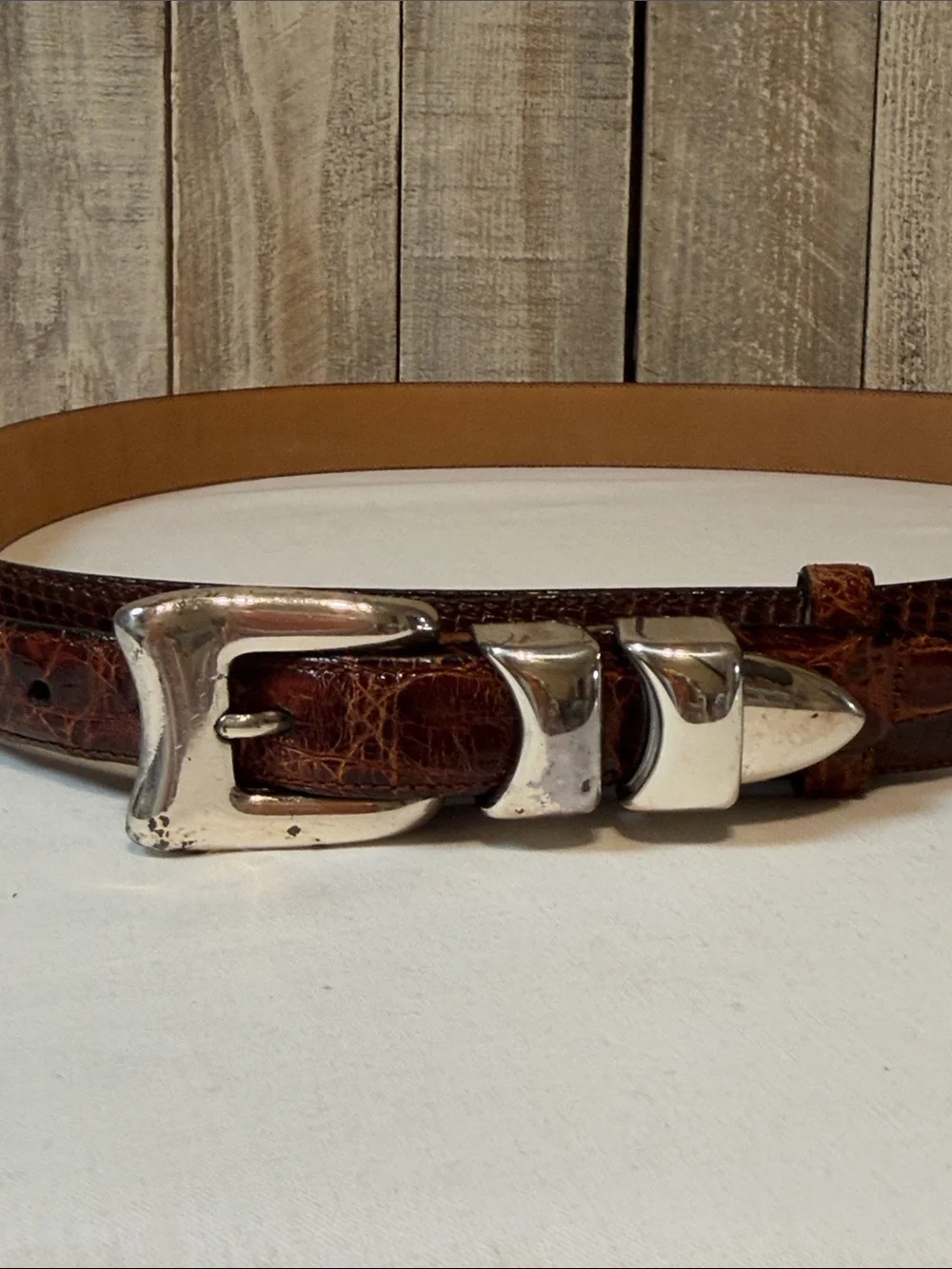Vintage Genuine Crocodile Western Ranger Belt Size 38 Made in Spain Style M2804